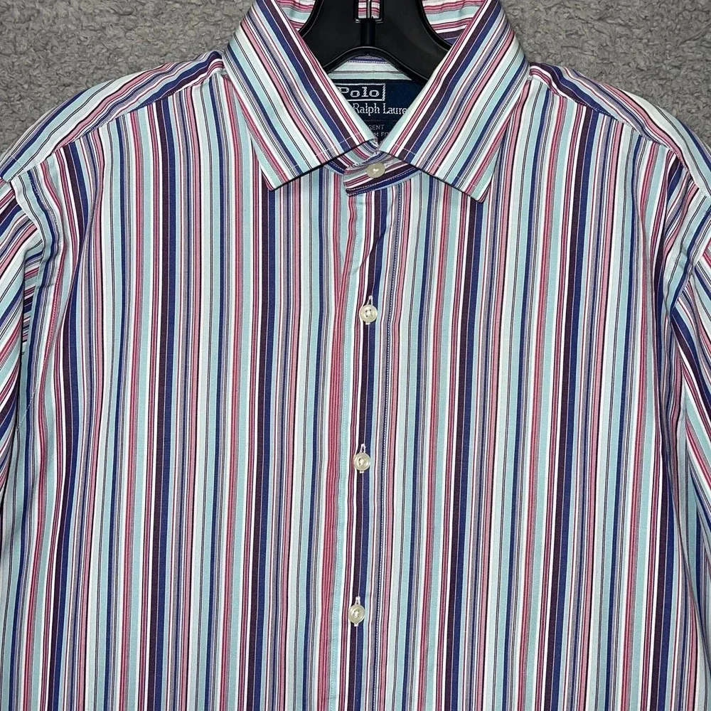 VTG Polo Ralph Lauren Shirt Men's 16 (34/35) Striped Regent Custom Fit Button Up